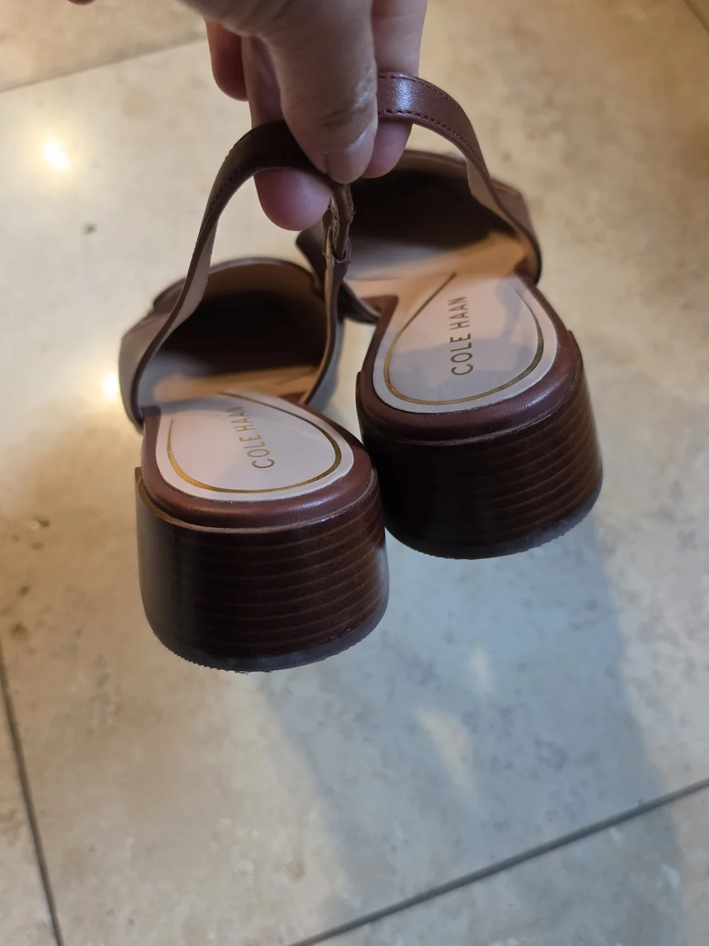 Cole Haan Brown Leather Slingback Loafers with Tortoiseshell Bar
